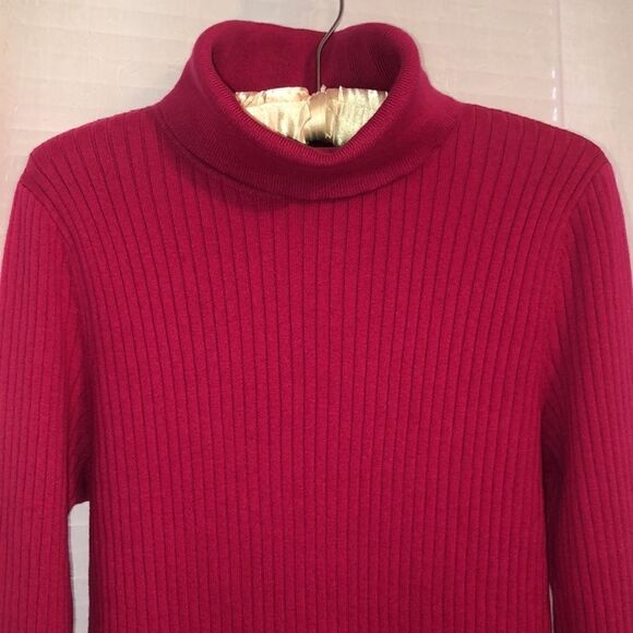 Talbots LP Ribbed Fuchsia Turtleneck Cotton Blend Knit Sweater - Picture 6 of 14